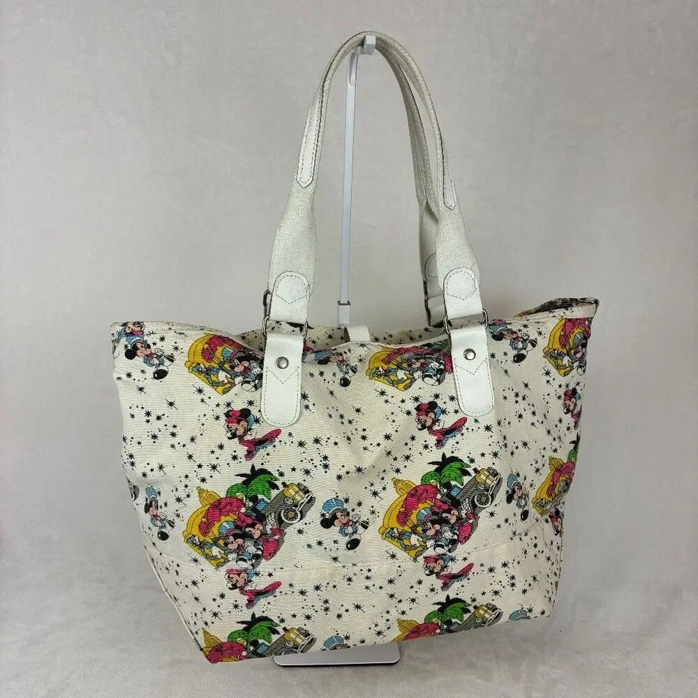 Vintage Disney Mickey Minnie Mouse 100% Cotton Canvas Tote Bag Made Taiwan